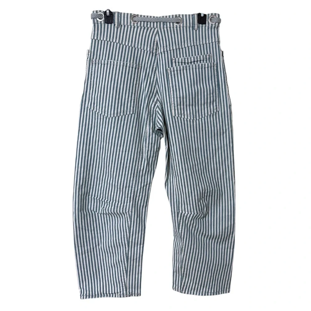 Free People We The Free Moxie Railroad-Stripe Patchwork Jeans Blue White